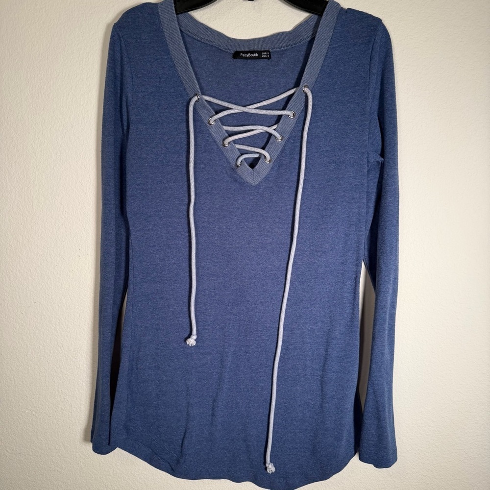 PattyBoutik Blue Lace Up Long Sleeve Top